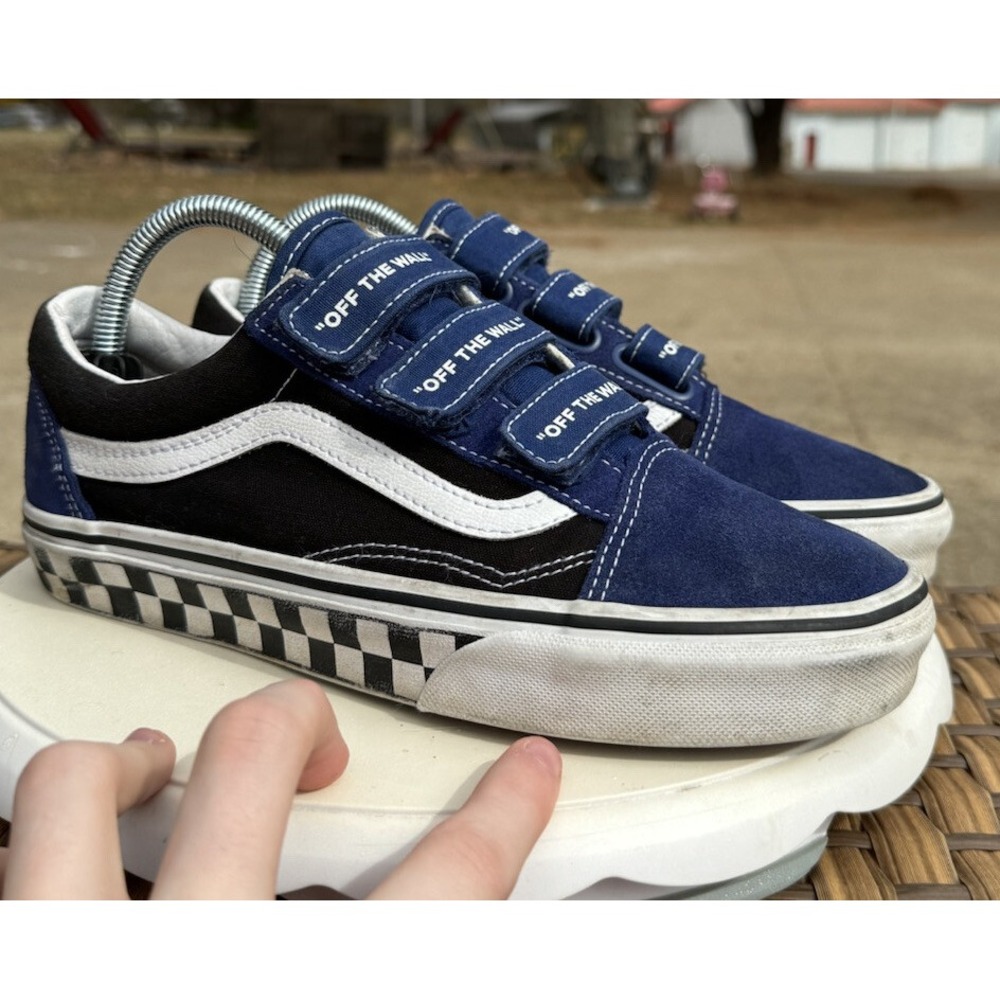 Vintage Y2K Vans Old Skool Triple Strap Checkerboard Sneaker Blue Size 8.5W 7M